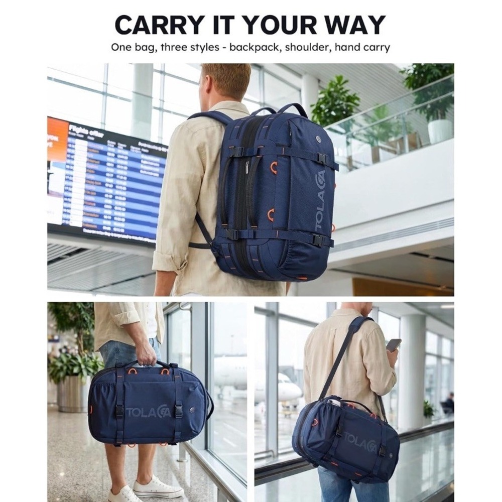 Tolaccea Travel Backpack Unisex 40L-50L Expandable Carry On NEW Weekender Bag - Picture 2 of 3